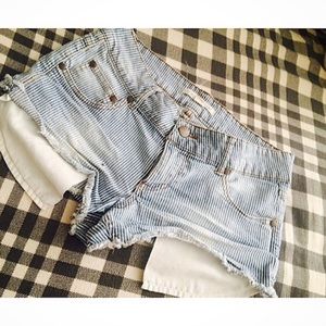 Blue and white striped shorts